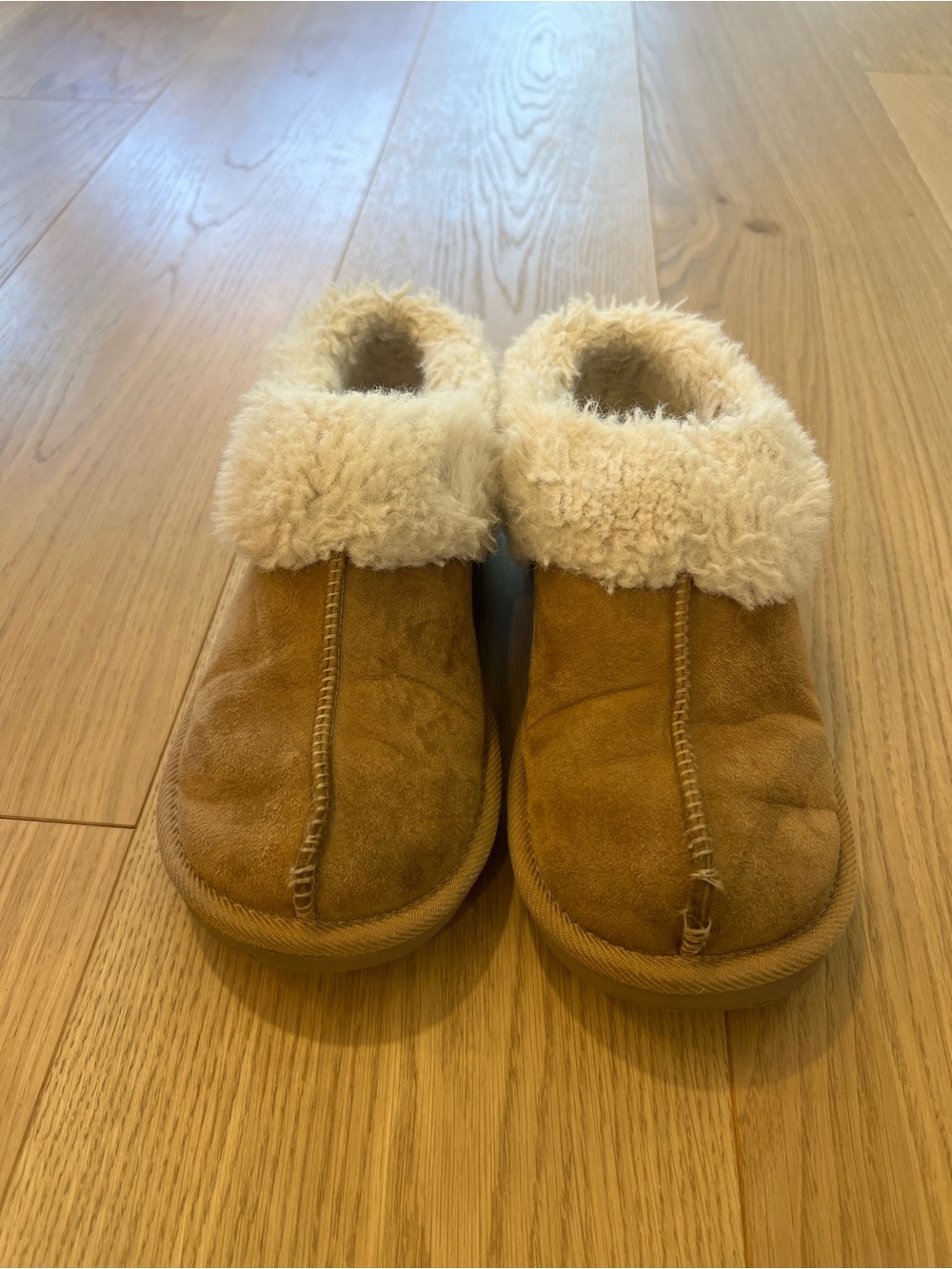 Cozy Tan Kids Shearling-Lined Slippers